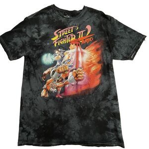 Street Fighter 2 Turbo Shirt Mens Medium Graphic Print Black Tie Dye Video Game